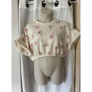 Cream & Pink Floral Cropped crew neck XXL #0124